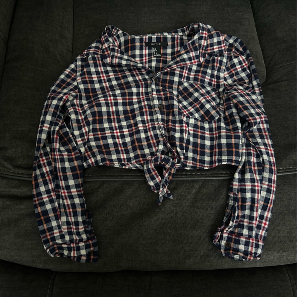 Flannel crop top with tie